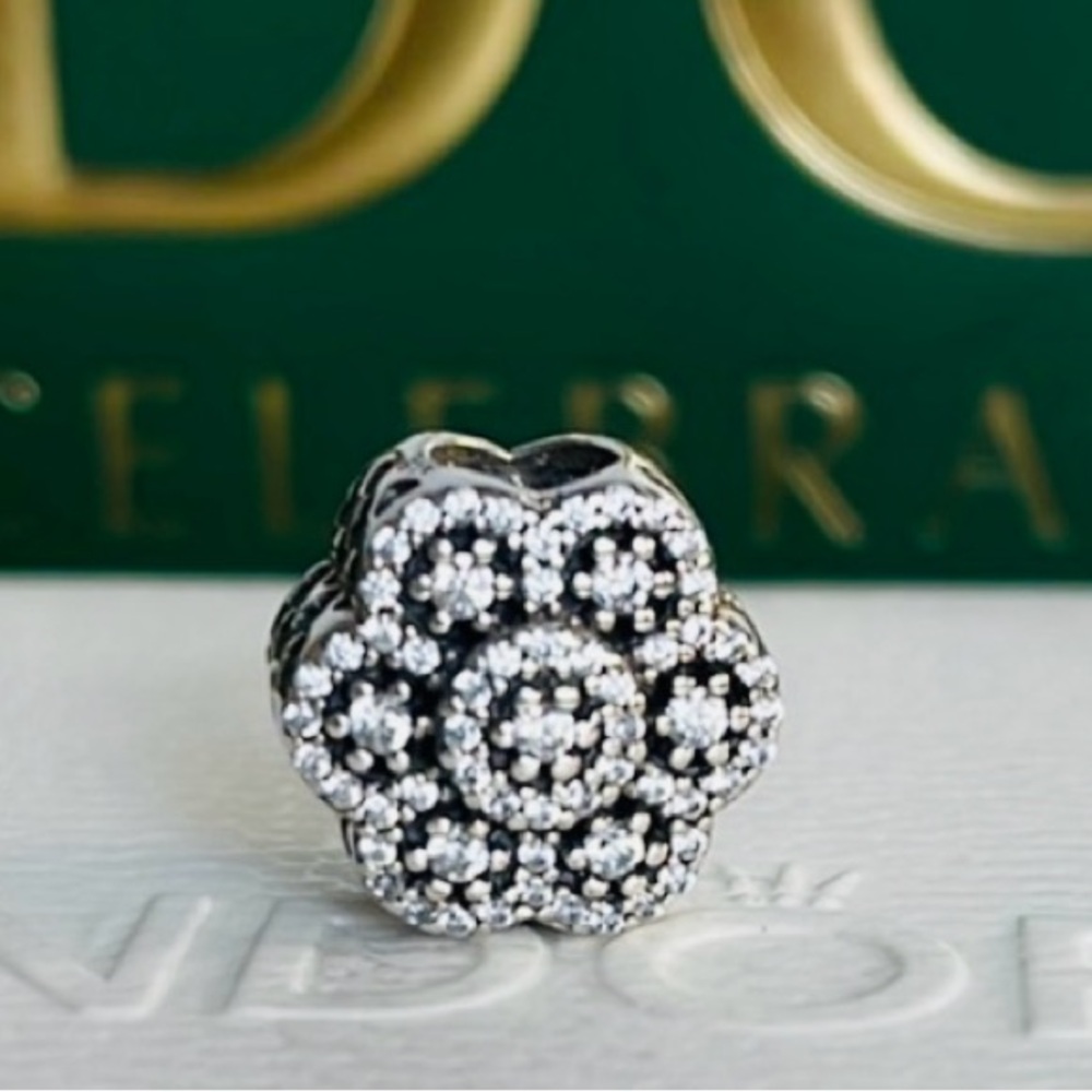Pandora Silver and White with Intricate Lace Floral Design RARE RETIRED